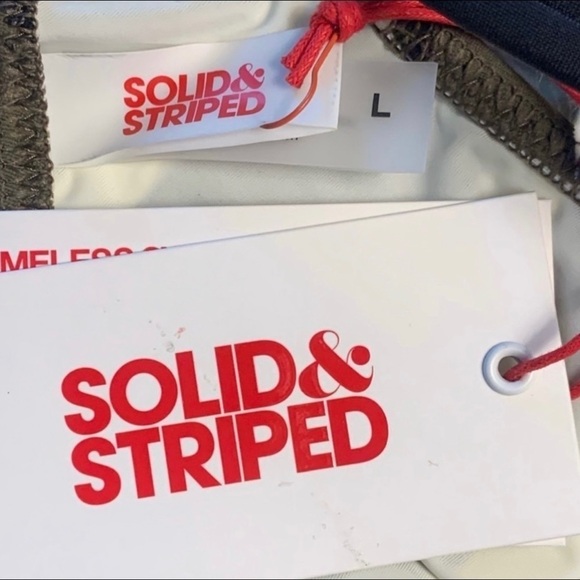 💋NWT SOLID & Striped Low Cut Olive Striped Bikini Top Size Large - Picture 12 of 12